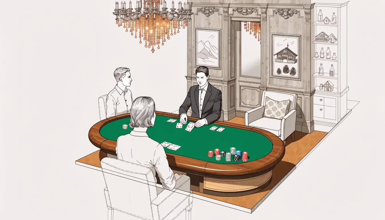 Live-Blackjack-Tisch im österreichischen Casino-Studio mit Karten und Chips